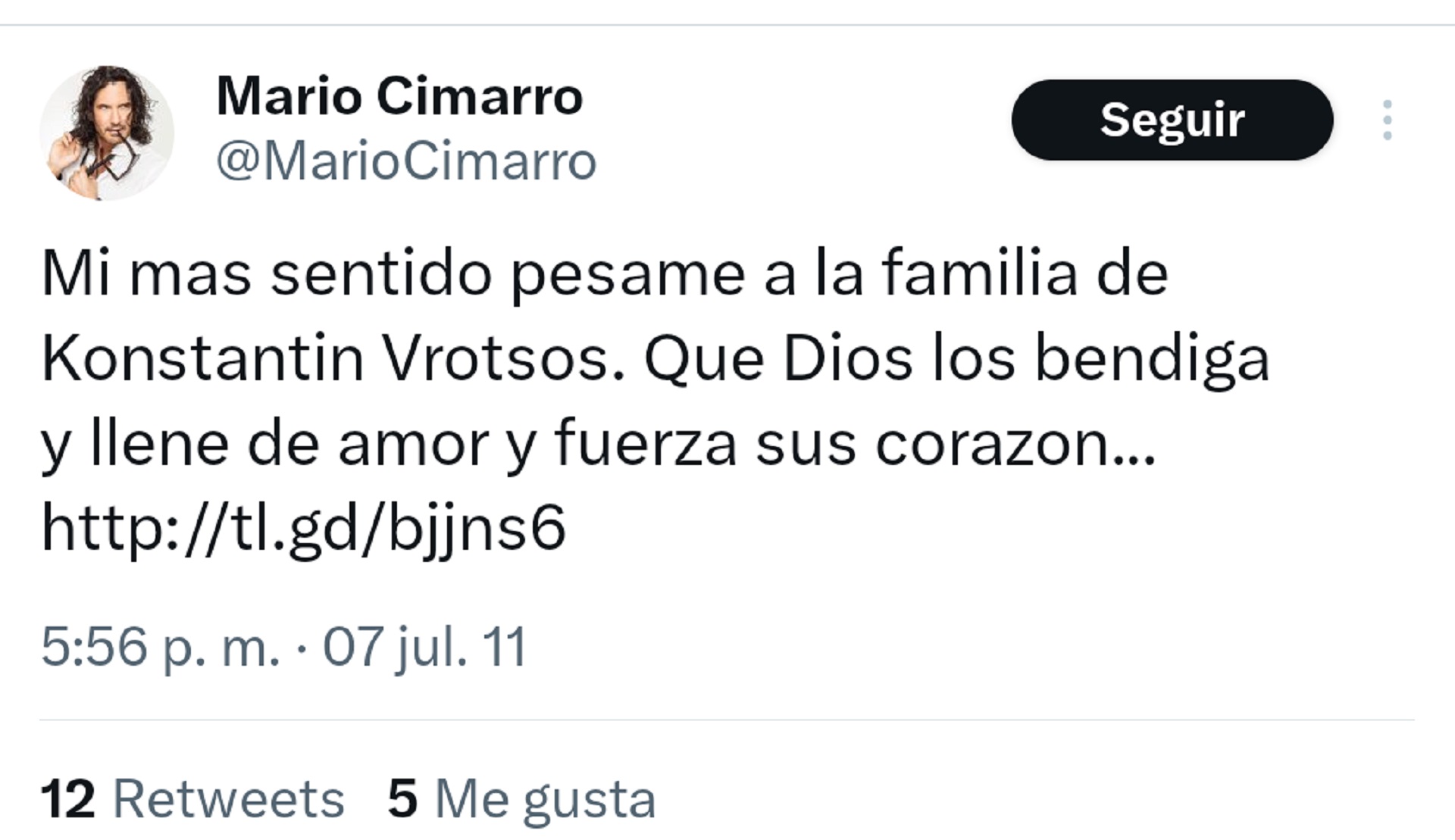 El pésame de Mario Cimarro