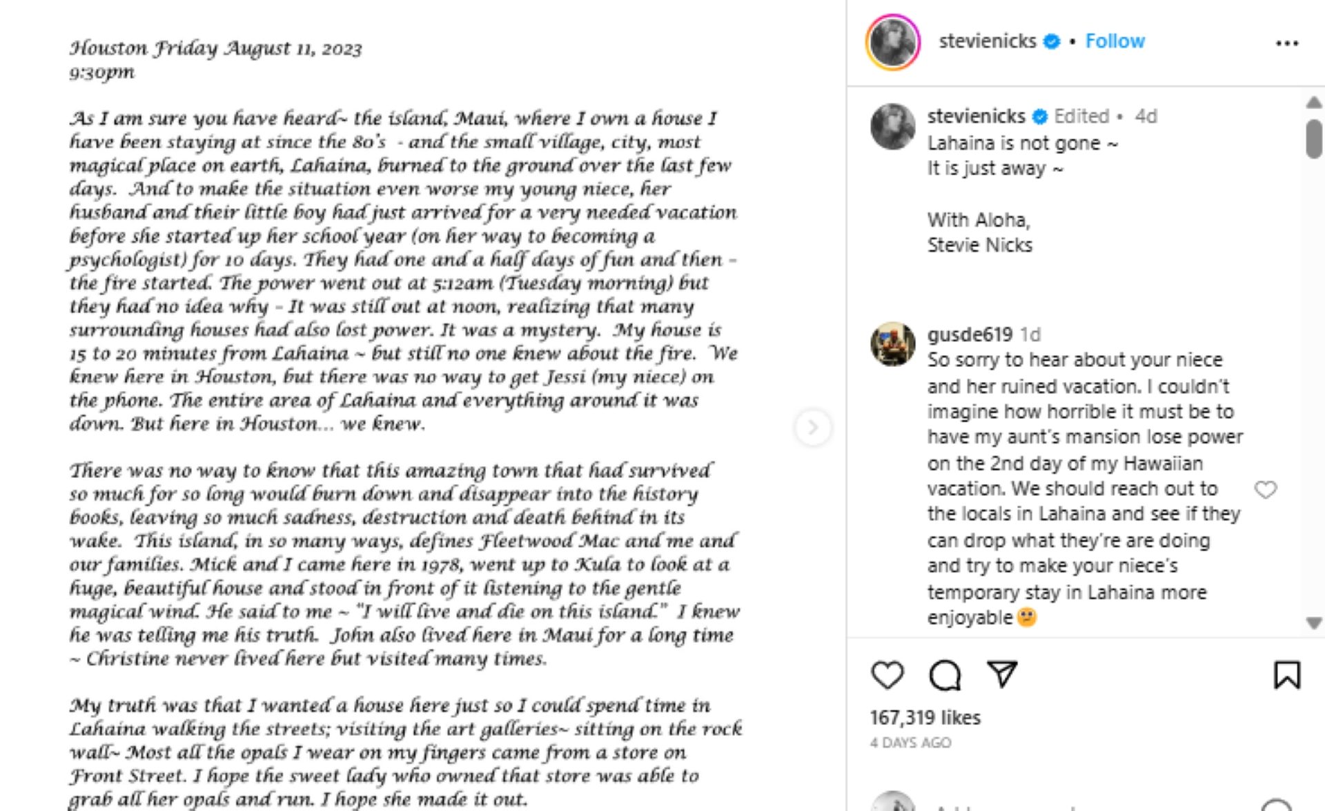 Stevie Nicks a également été critiquée pour sa publication sur Instagram