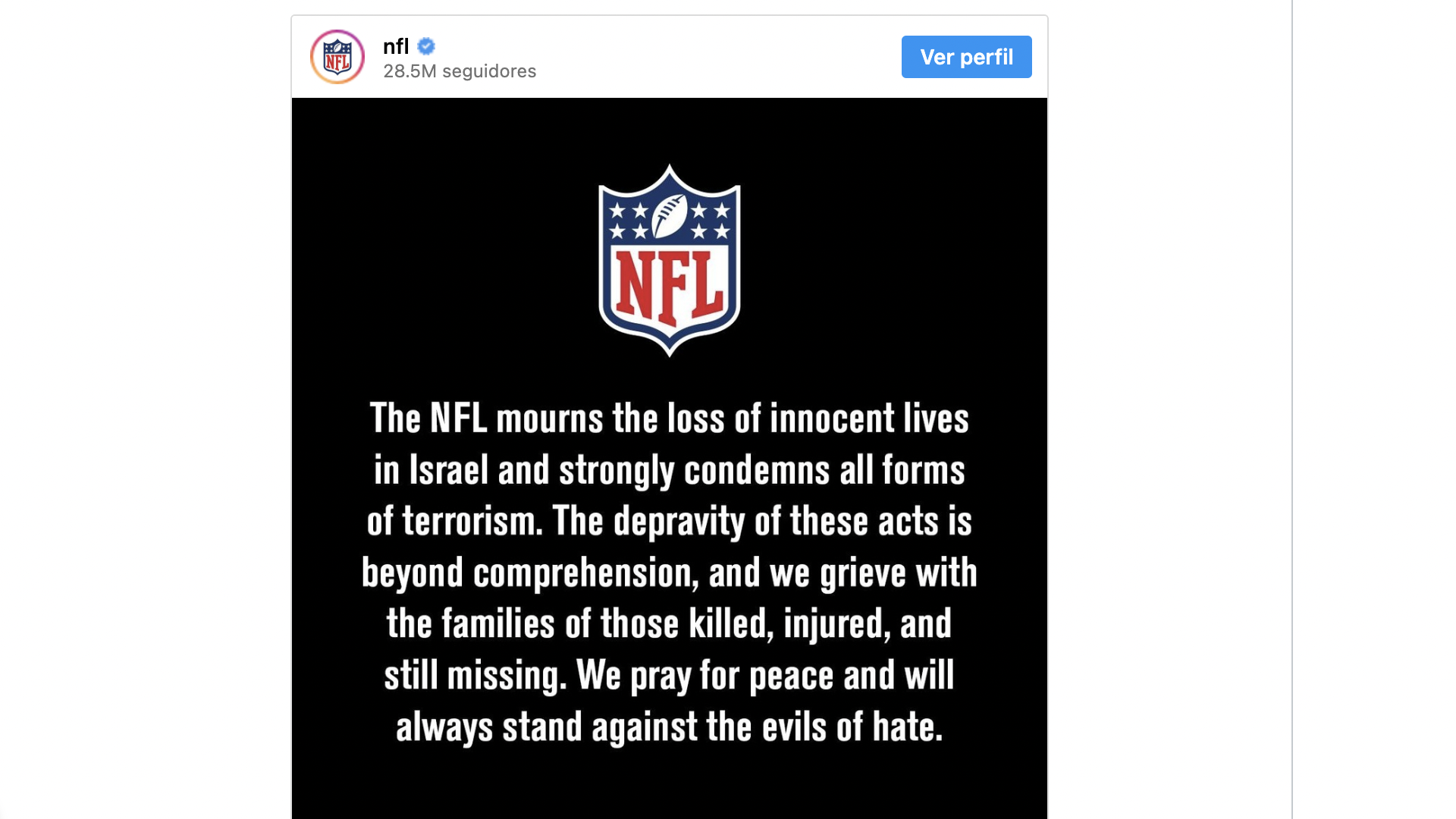 La NFL también se declaró solidaria con Israel