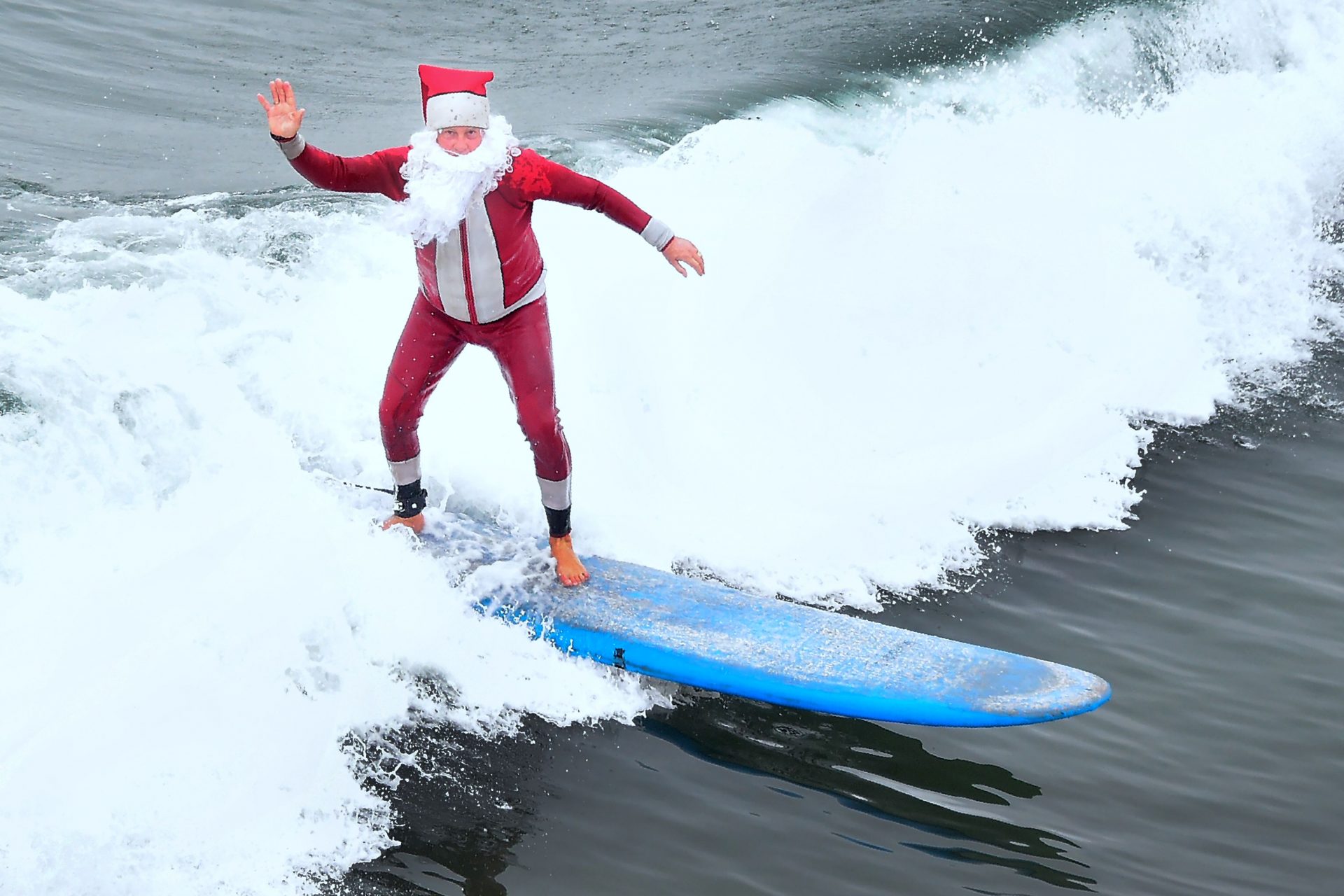 Surfing Santa in California 