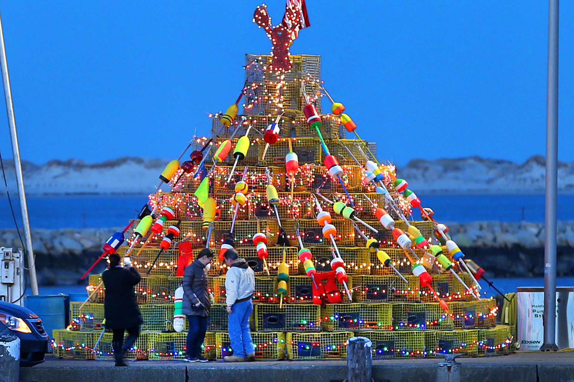 Lobster trap Christmas trees in New England