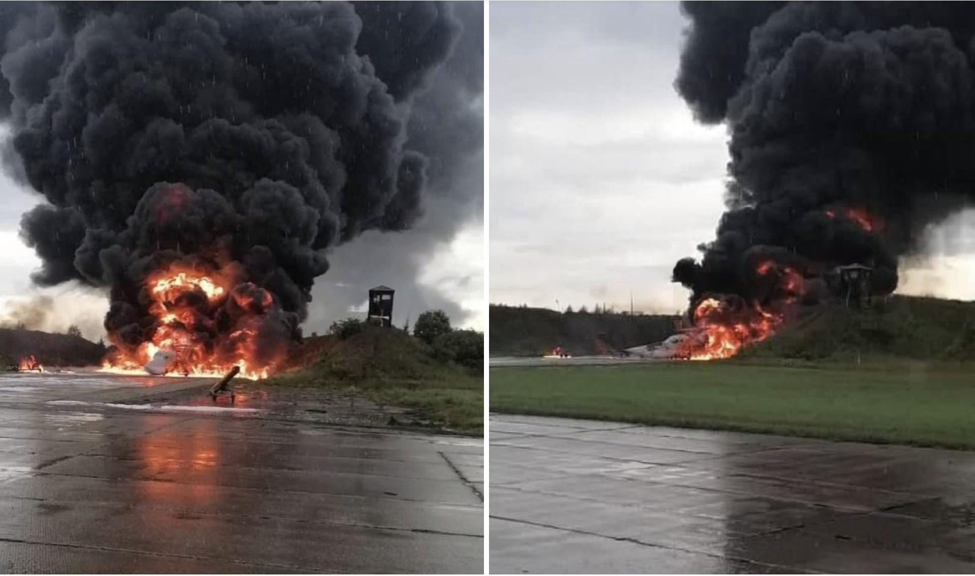 Un Tu-22M3 Backfire avvolto dalle fiamme 