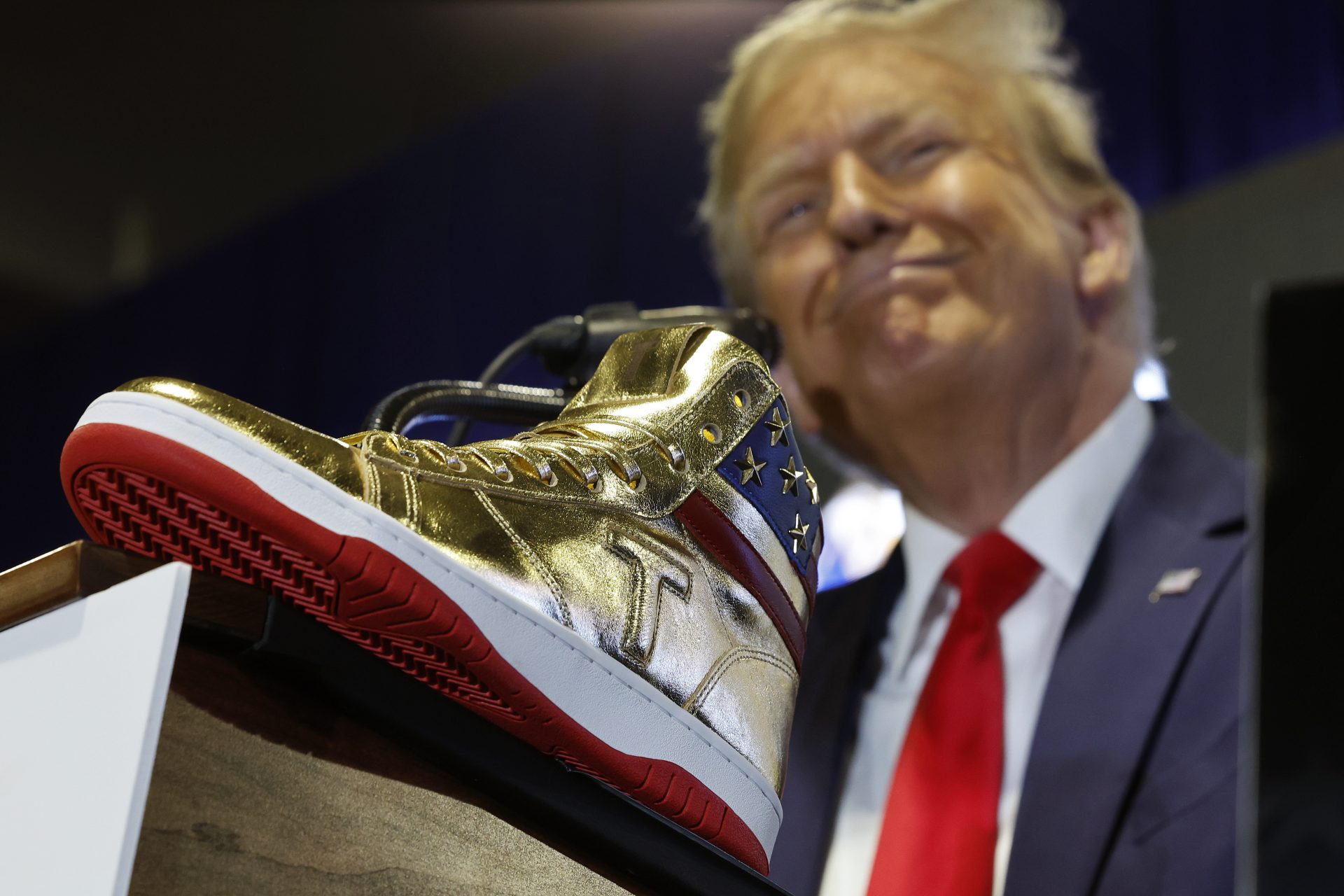 Naturally Trump's sneakers are gold....