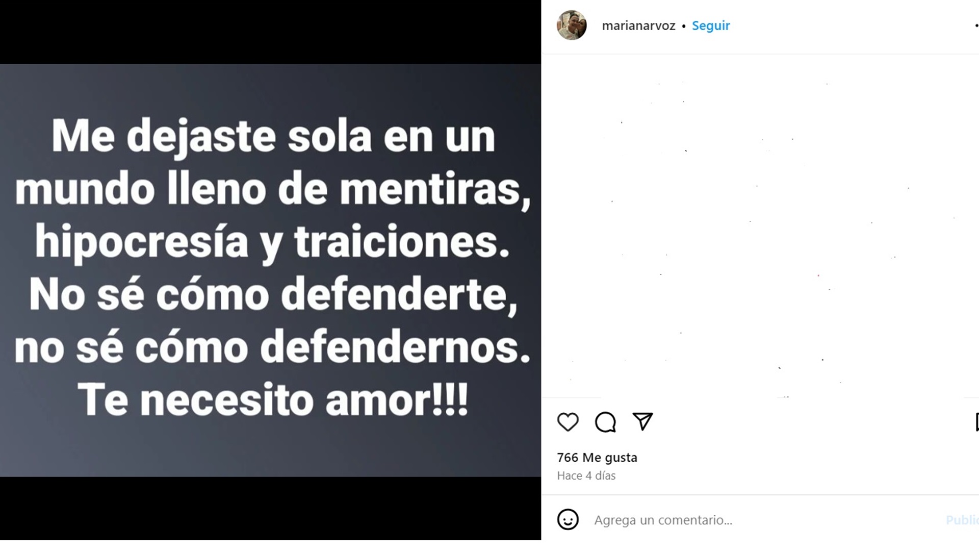 'Me dejaste sola en un mundo lleno de mentiras'