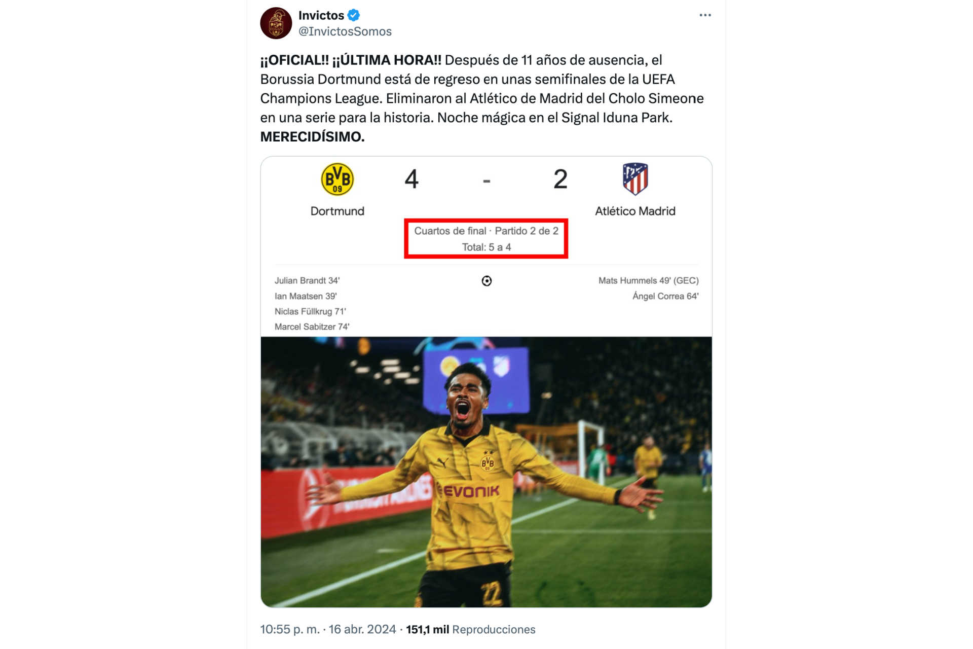 Enhorabuena al Dortmund