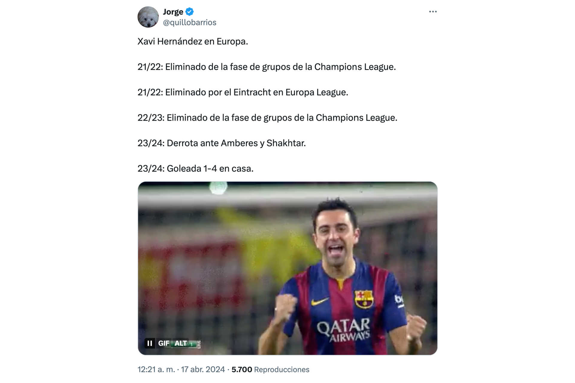 Il miglior risultato di Xavi