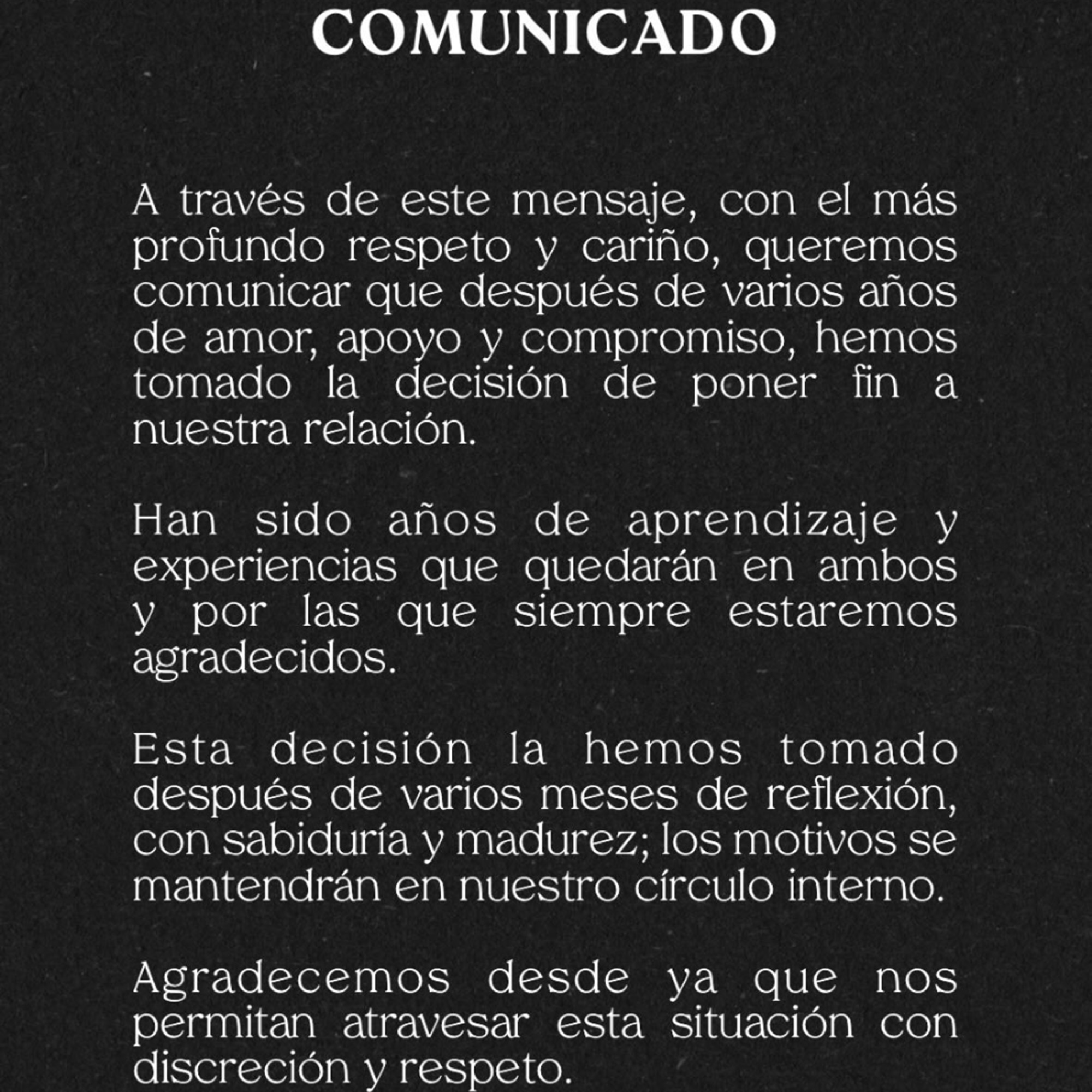 'Hemos tomado la decisión de poner fin a nuestra relación'