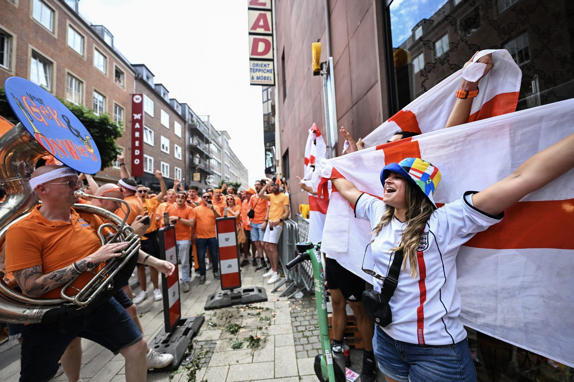 Singing and dancing with the England fans