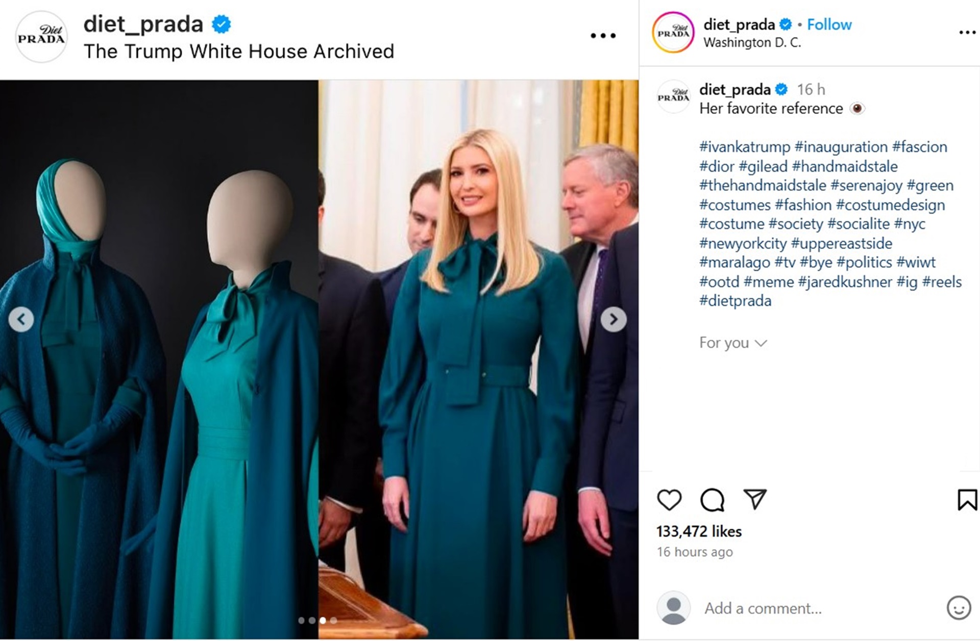 Not the first time Ivanka's dressed like Serena Joy